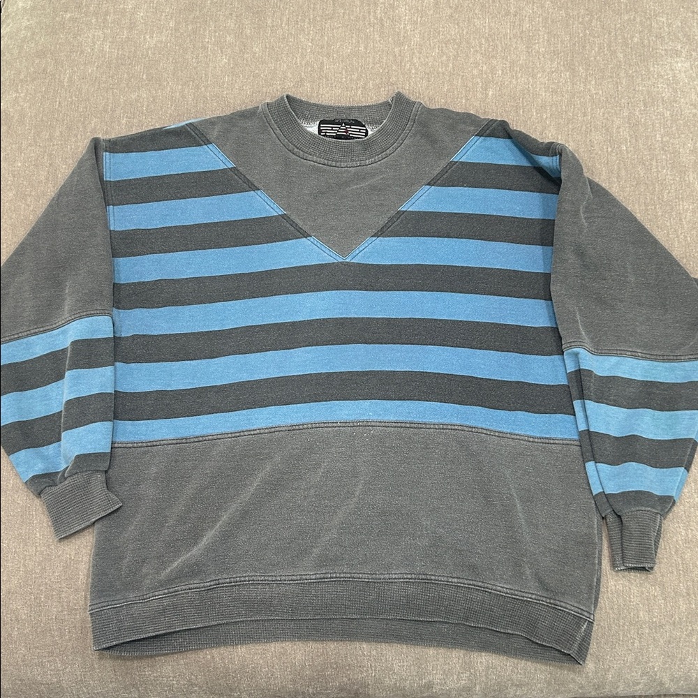 Large Gray and Blue Striped Men's Sweater